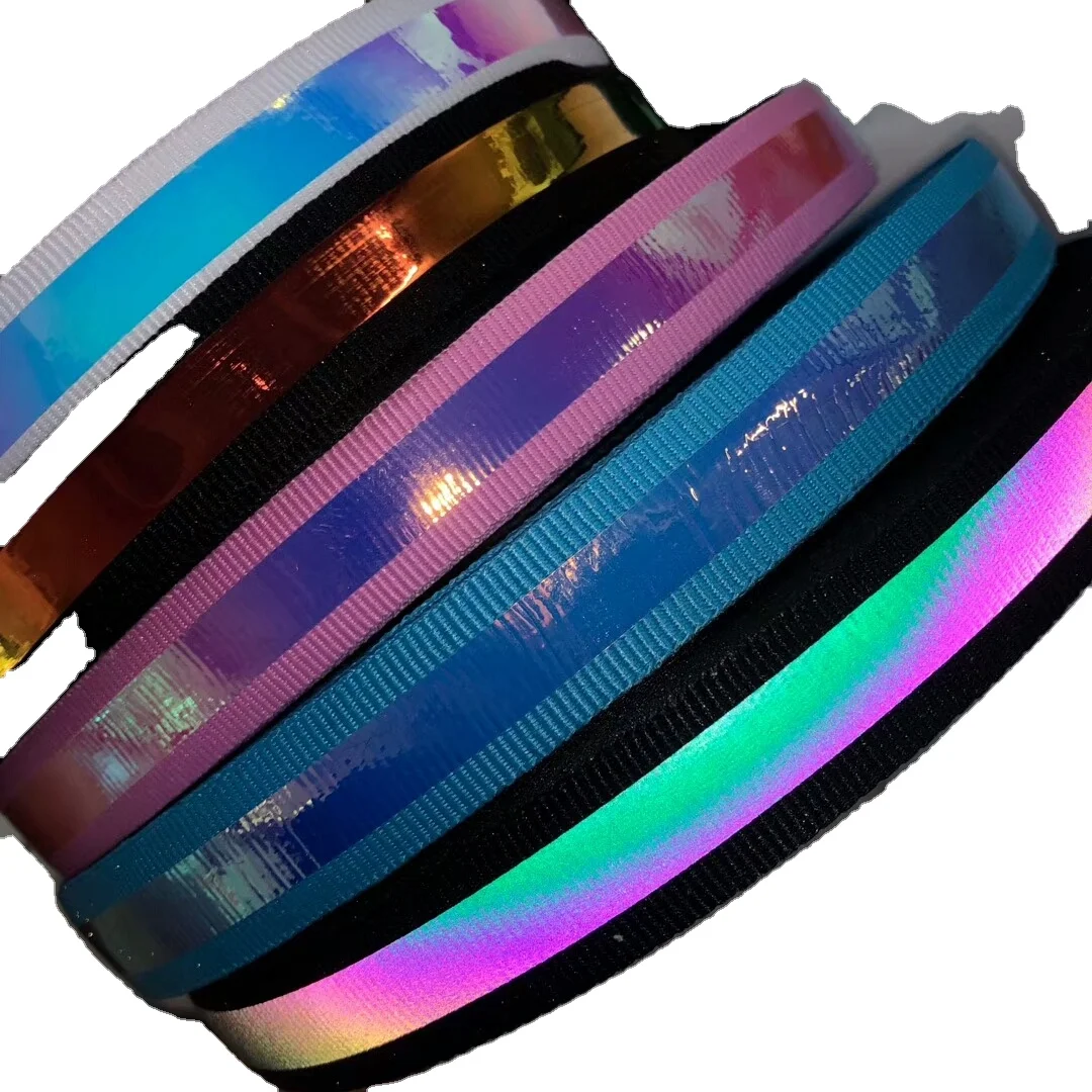 new design fashion 12 colors Laser rainbow reflective ribbon fabric for clothes