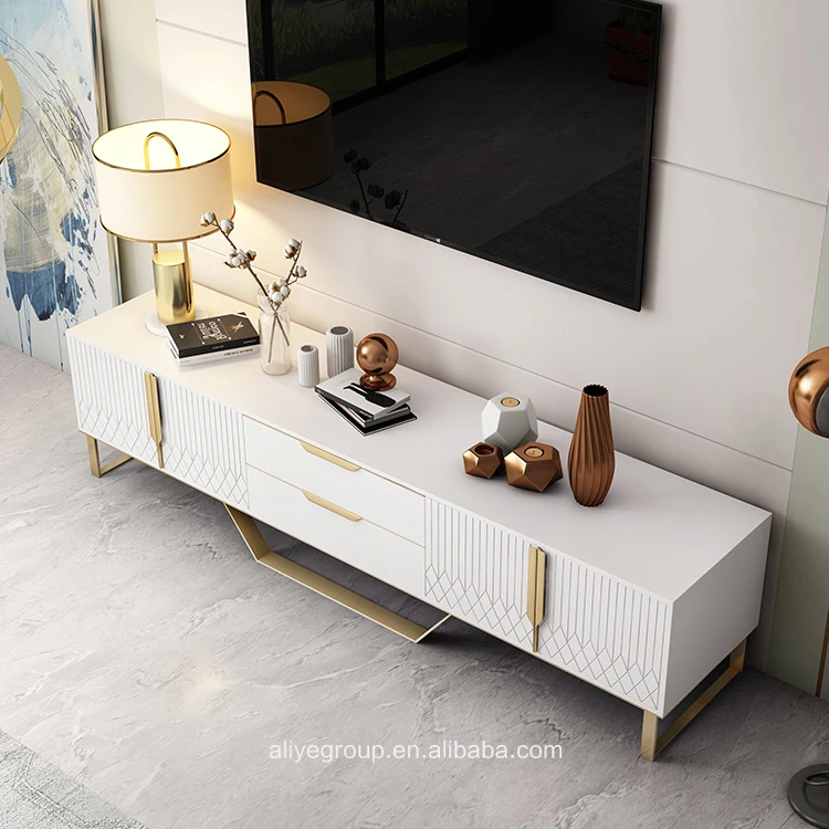 stainless steel tv stand living room furniture with gold color