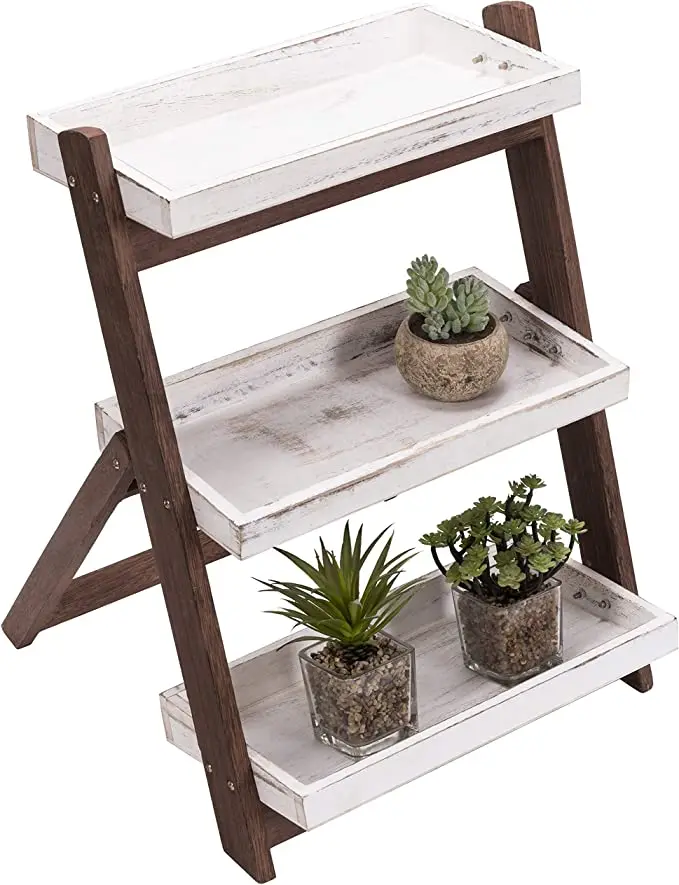 Freestanding multi tier wooden plant flower stand plants shelf vintage white 3 level shelf support