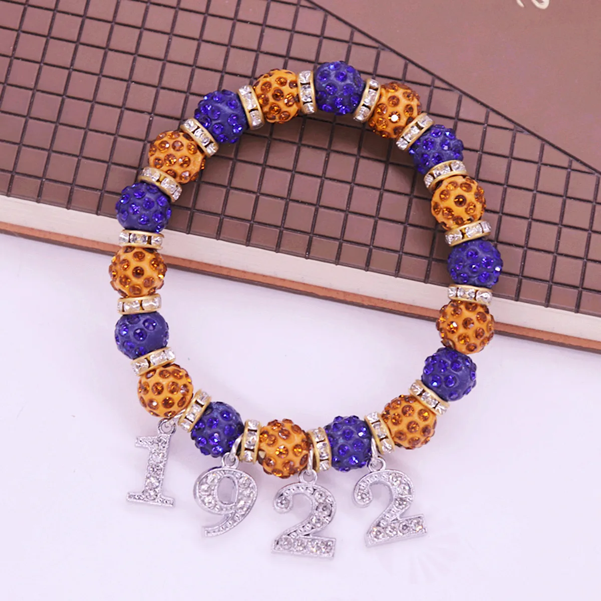 Premium Quality Greek Sigma Gamma Rho Inspired Gold And Blue Rhinestone Beaded SGRho 1922 Sorority Bracelet For Women