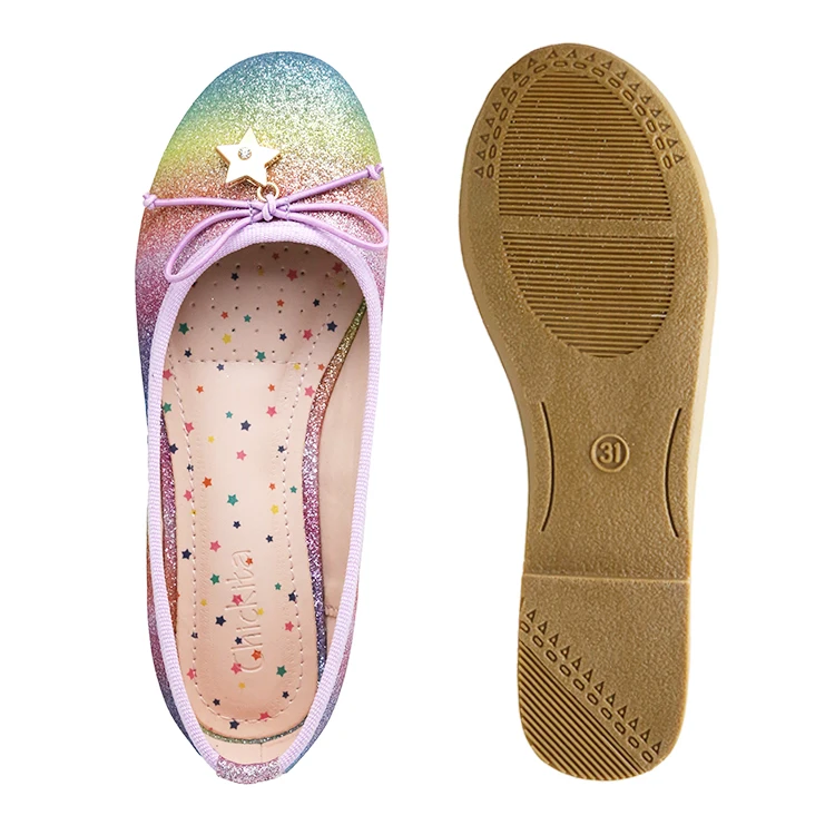 
Sweet Rainbow Children Pink Browknot Flat Ballerina Dress Shoes for Girls 