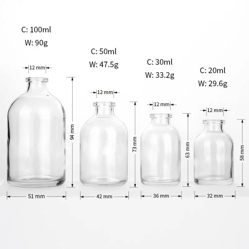 20ml 30ml 50ml 100ml Pharmaceutical Injection Glass Bottle Vials for Saline Injection