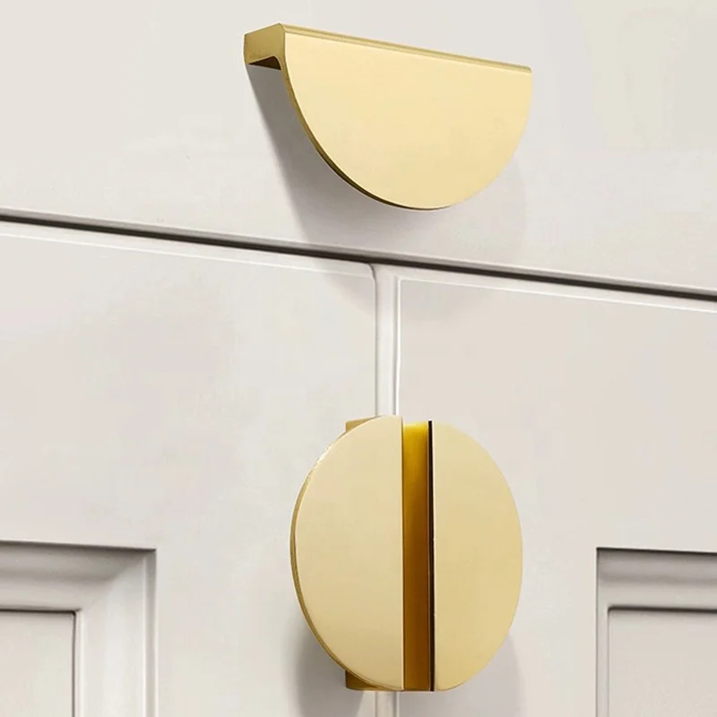 Quality half moon yellow bronze furniture aluminum kitchen cabinet handle and knobs copper wardrobe  handles drawer pulls