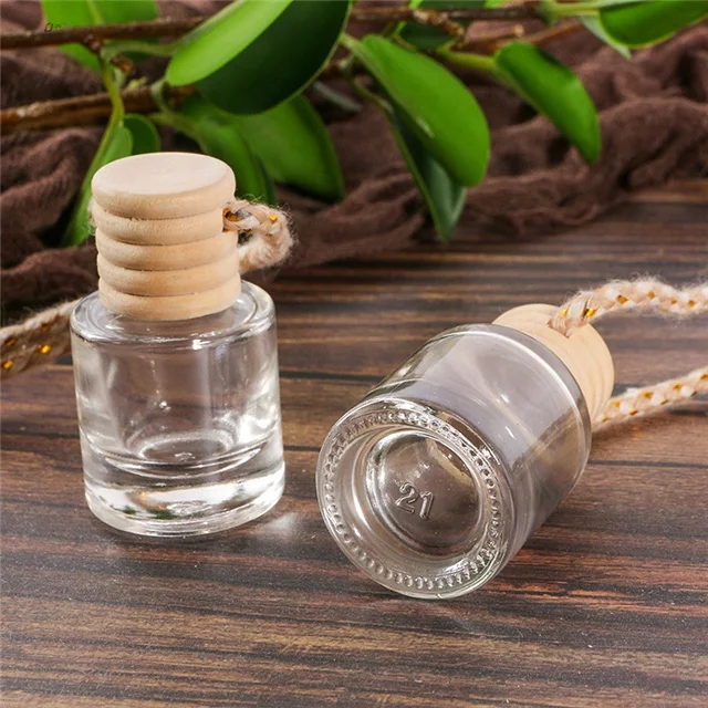 5ml 8ml empty glass car perfume bottle hanging wooden auto perfume bottles 10 ml car