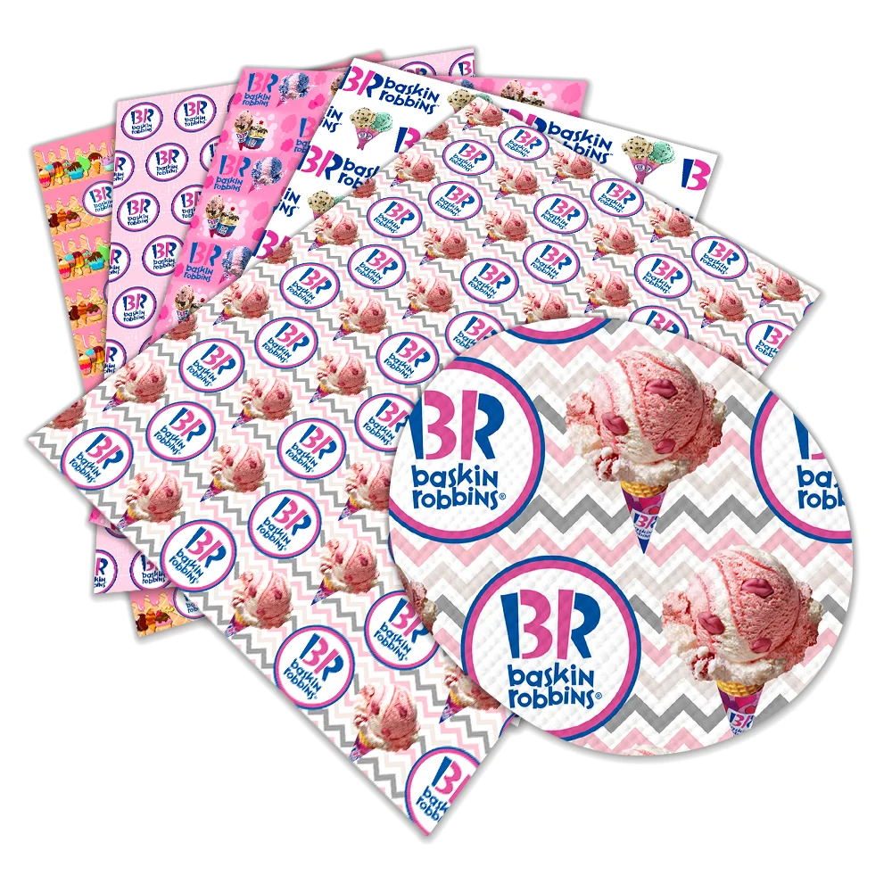 Barskin Ribbons Ice Cream Pattern Faux  Leather Printed  30*22 cm for Bag Bows Earring DIY Crafts Material