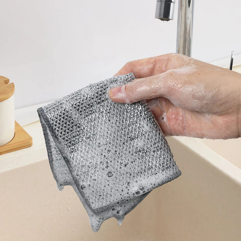 Steel Wire Dish Cloth Kitchen Tableware Silverware Dish Cloth Rag Effective Cleaning Kitchen Cleaning Efficient Tool