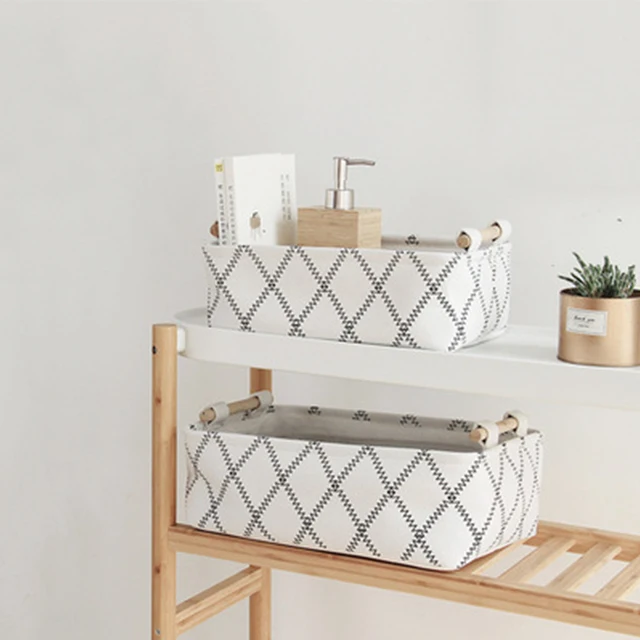 Ins Style Collapsable Design White Storage Boxes With Wooden Handle Home Decoration