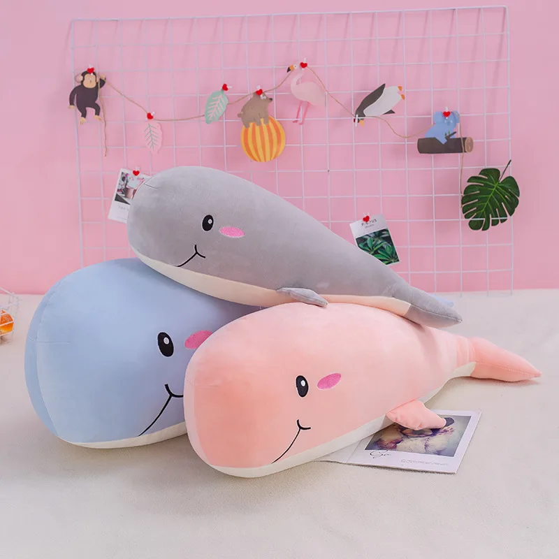 T953 30cm-110cm Soft Pink Blue Grey Ocean Animal Creative Whale Pillow for Sleeping Cute Whale Doll Plush Pillow Toys