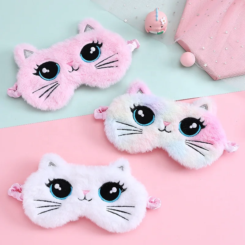 2022 New Cute Cat Cartoon Big Eyes Tie-dye Plush Shading Lunch Break Sleep Eye Mask For Children