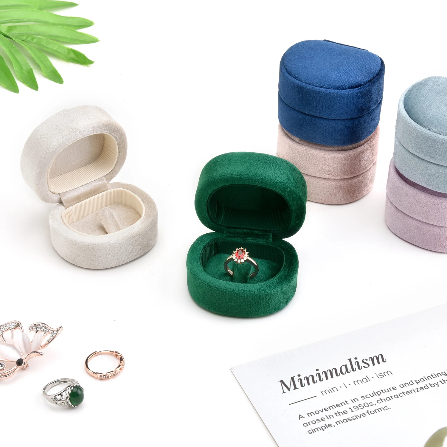 D - shaped velvet ring box single ring luxury ring box jewelry customization wholesale Spot fashion velvet jewelry box