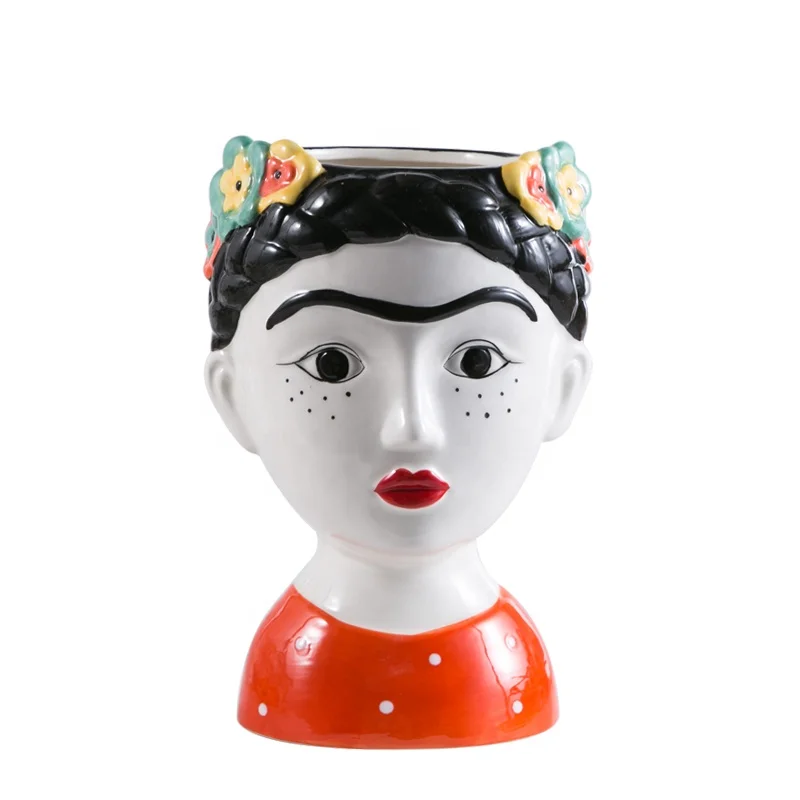 Ceramic Face Vase Luxurious Flower Vase Large Girl Figurine For Home Decoration Red