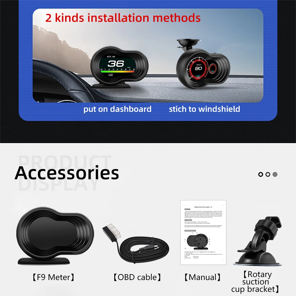 Head-up Display F9 OBD2 GPS Smart Gauge LCD Speedometer Multi-function OBD2 Digital Meter Car HUD