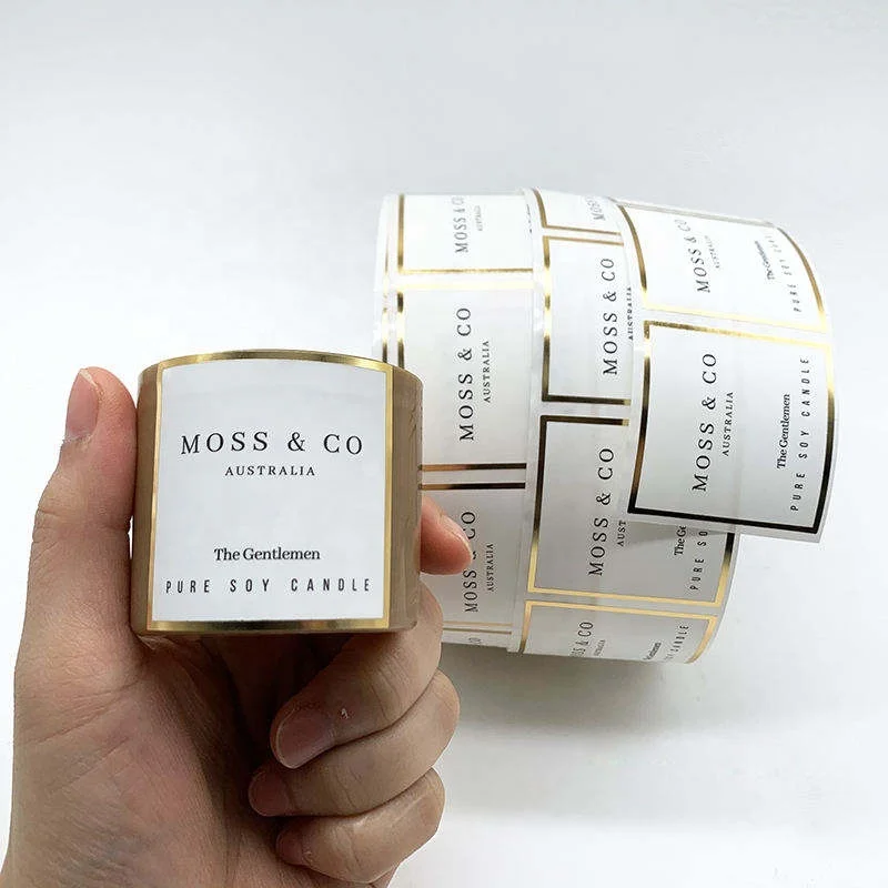 Custom Logo Printing luxury Waterproof vinyl Gold silver Foil stamping Candle Roll Packaging Label Sticker For Candle Jar