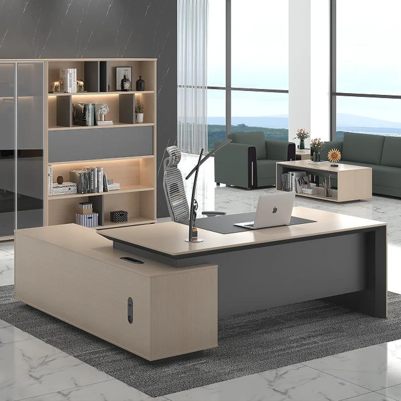Modern Office Furniture L Shape MDF Melamine Wooden Manager Executive Desk