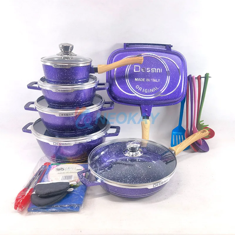 Product Upgrade Pink Cookware Complete Collection Sauce Pot Soup Pot Frying Pan Double Sided Cookware Set