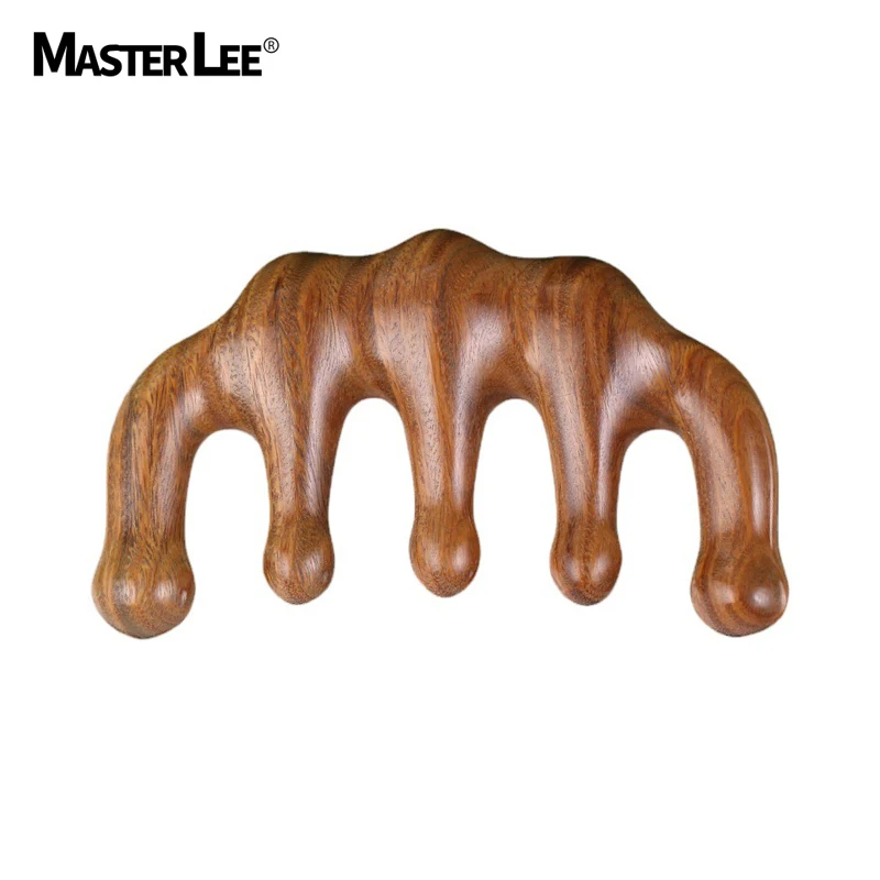 Lucxury  private label portable natural sandalwood five-tooth meridian massage comb for gifts