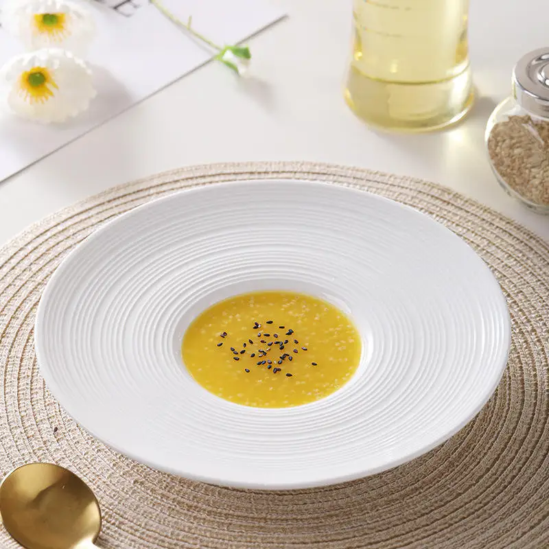 Wholesale modern design white porcelain straw hat plate round ceramic dishes & plates for home hotel restaurant charger plates