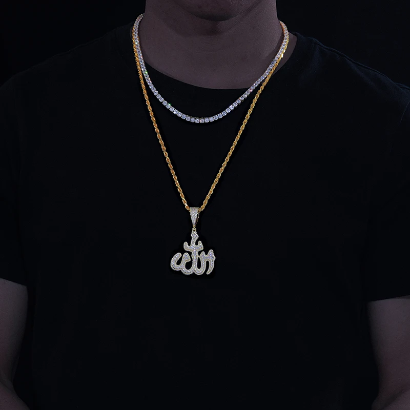 Dropshipping Iced Out Moissanite Allah Pendant 18K Gold Plated 925 Sterling Silver VVS Diamond Men Jewelry Hip Hop Style Charm