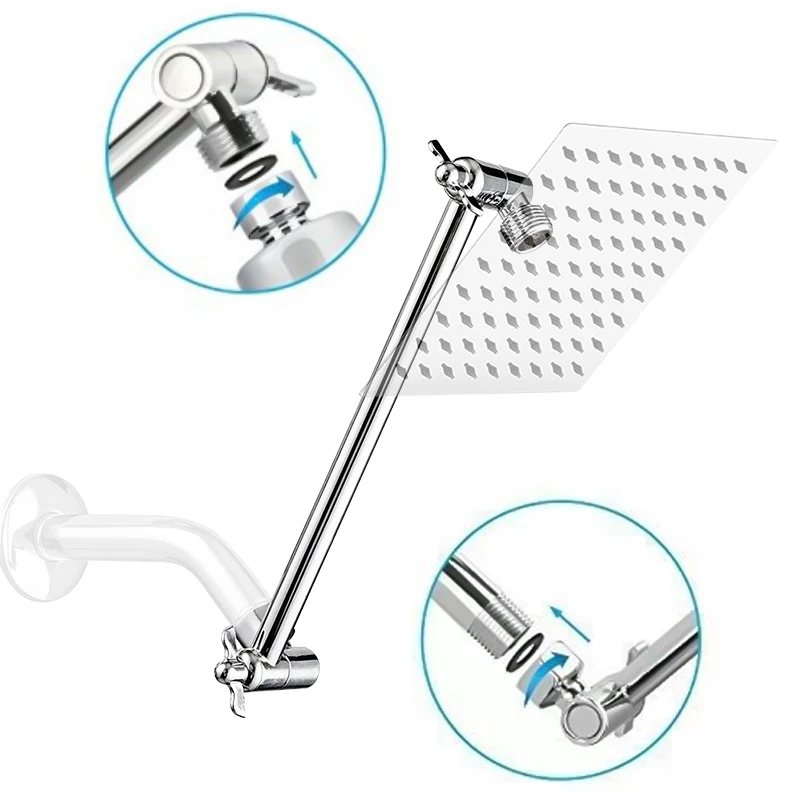 SANIPRO Bathroom Top Spray Connection Adjustable Bend Sprinkler Arm Extended Rod Support Shower Arm Extension with Lock Joints