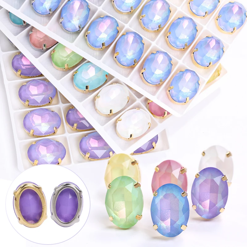 Xichuan Oval shaped aurora mocha K9 glass rhinestone with golden copper hollow claw sewing on clothes garment DIY accessories