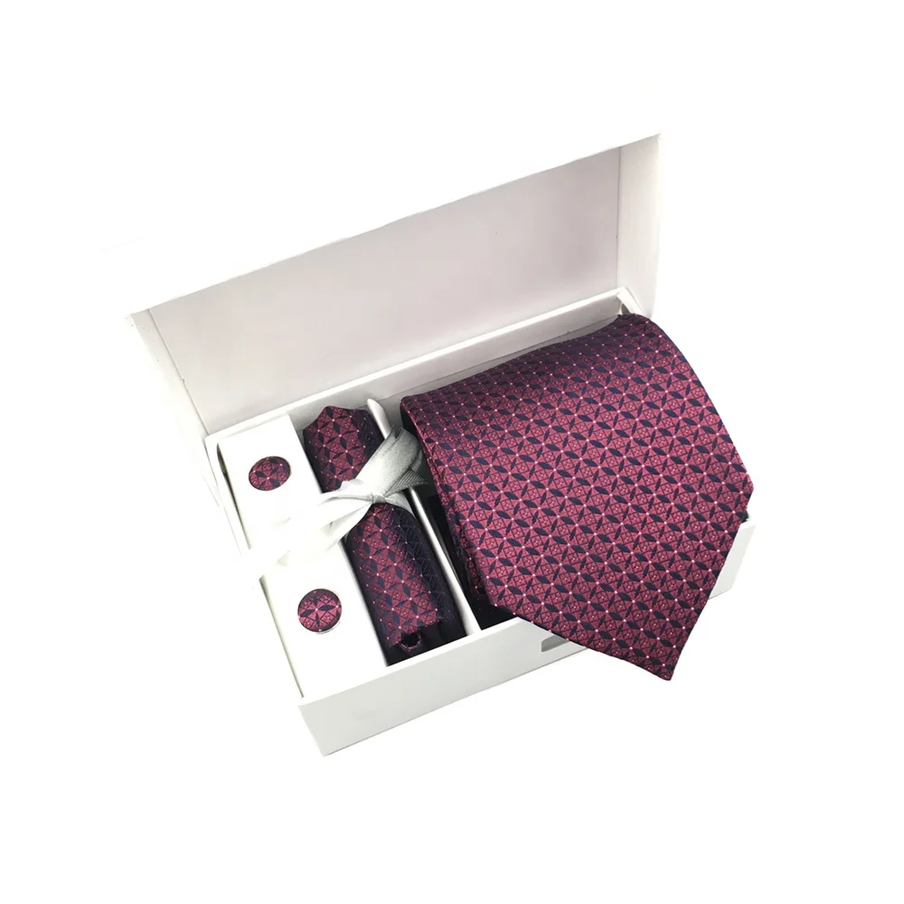Men Male China Necktie Gift Set Bar Assorted France Style Geometric Handmade 100% Silk Woven Mens Tie Handkerchief And Cufflinks