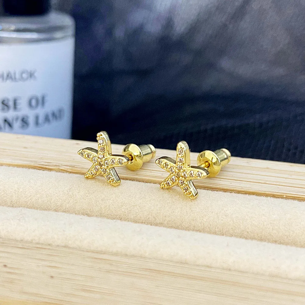 sea animal earrings gold plated 18k jewelry korea daily wear small cute starfish earrings for women