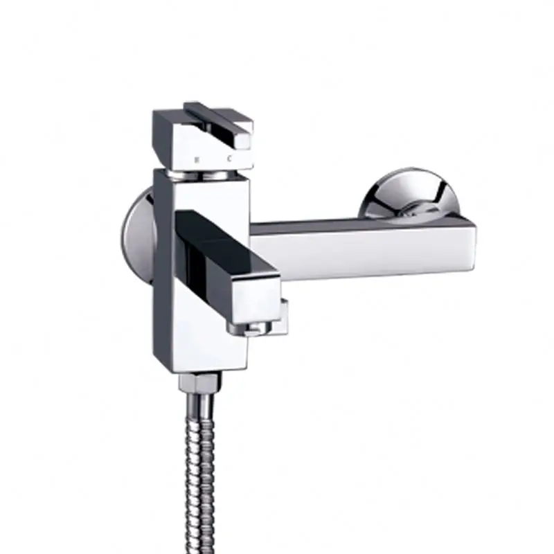 Настенный хромированный смеситель с одной ручкой и длинным носиком, латунный Смеситель для ванны и душа