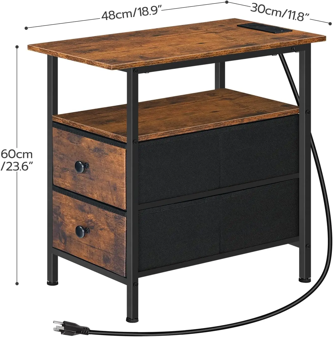 Factory direct sale smart cheap and good looking metal wood table top with storage space end table suitable for bedroom