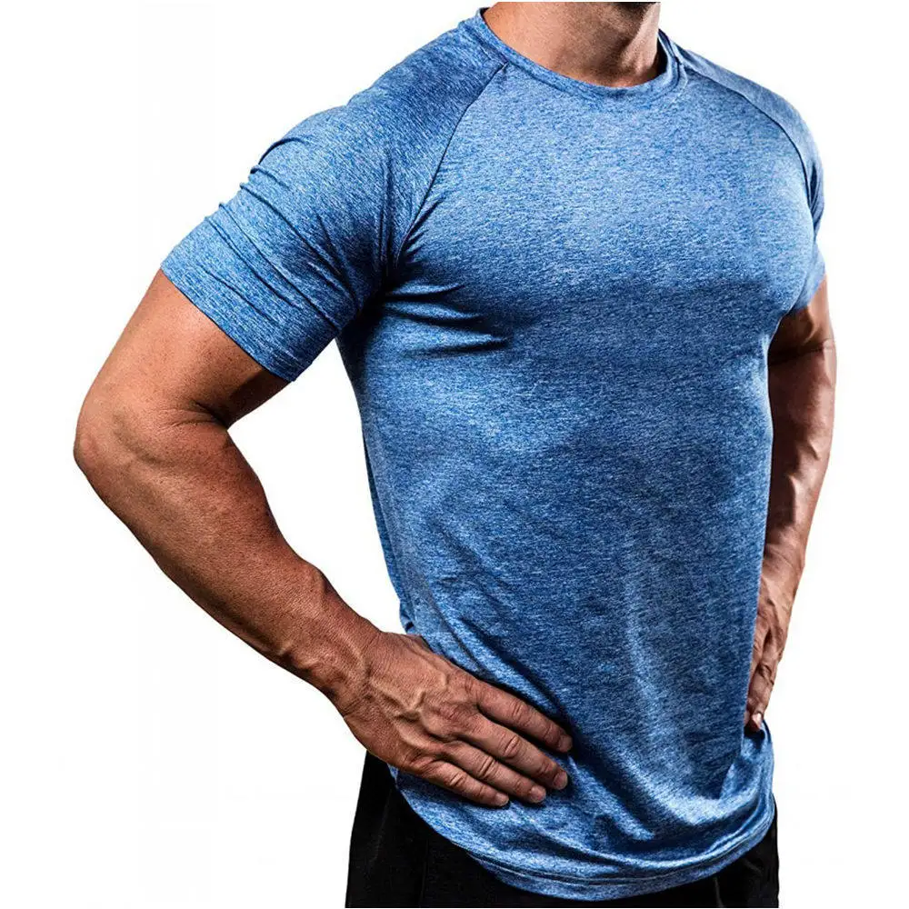 Compression running tees men fitted gym training 100% polyester quick dry sport breath t shirt
