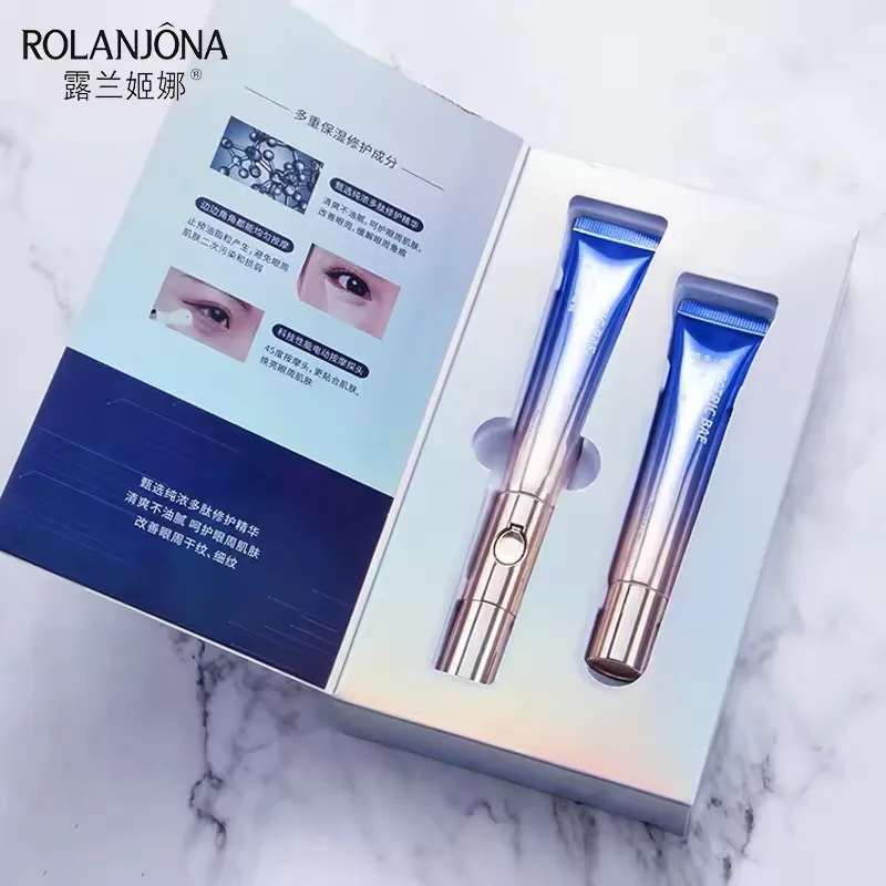 Private Label Rolanjona Anti-wrinkle Eye Cream Hyaluronic Acid Peptides Eye Repair Cream Electric Vibrate Eye Cream Moisturizer