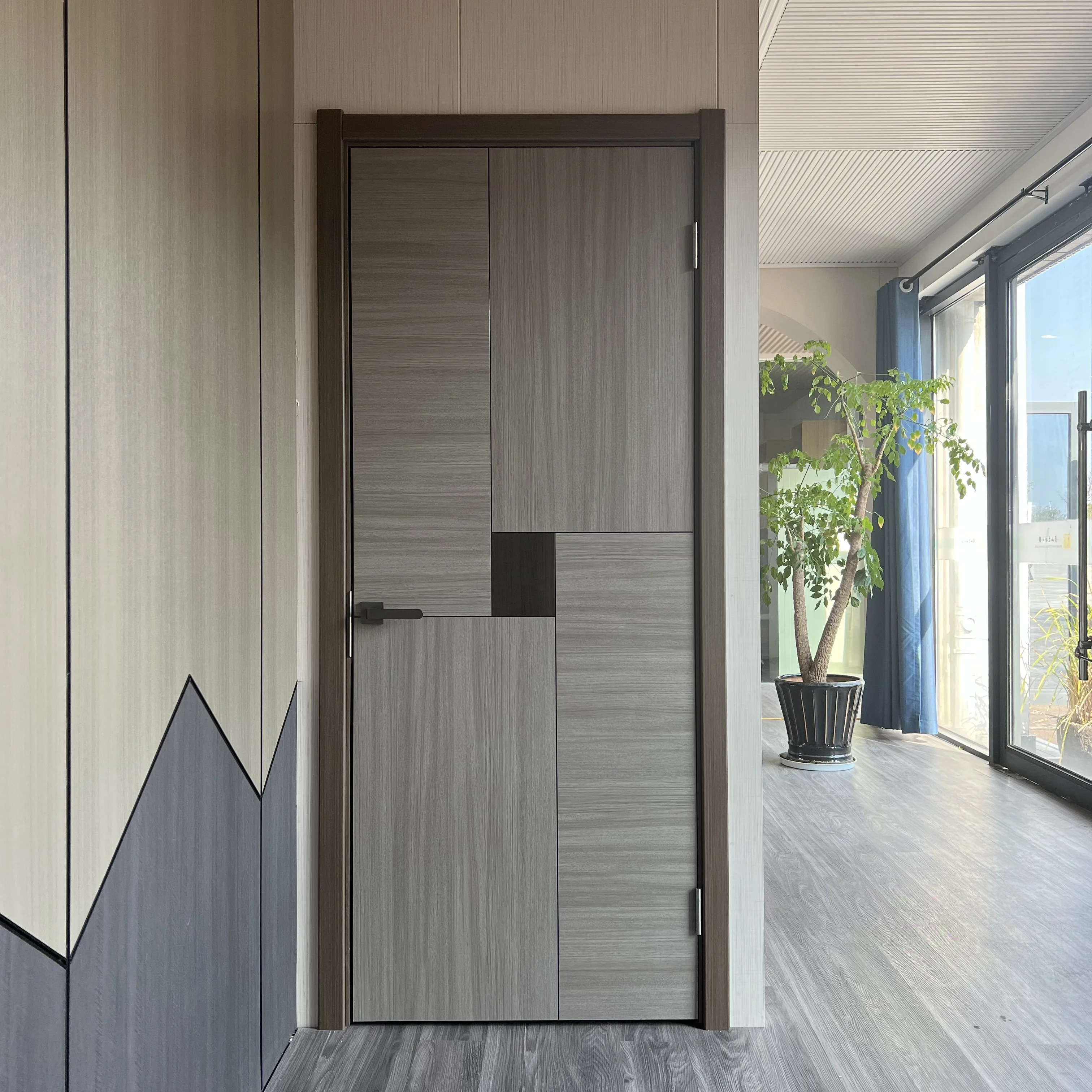 Waterproof Polish Panel Wood Plastic Composite Modern Wooden Interior Door For House