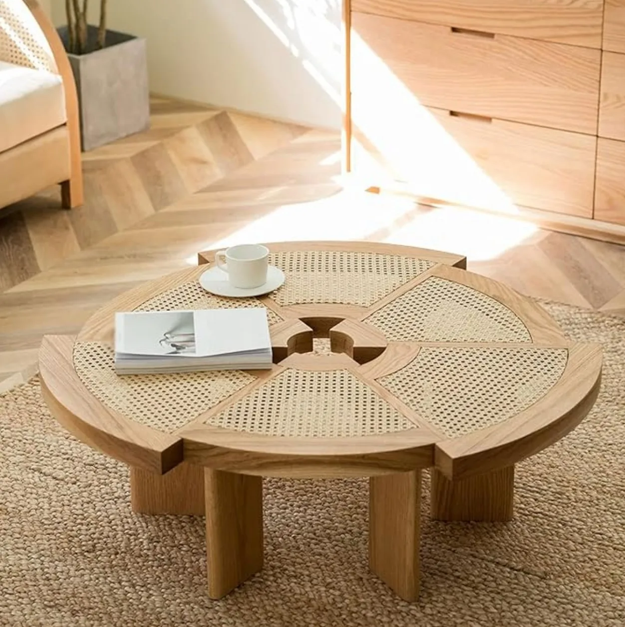 Rattan Based Solid Wood Indian Modern Design Coffe Table for Bar Restaurant or Living Room Home Furniture