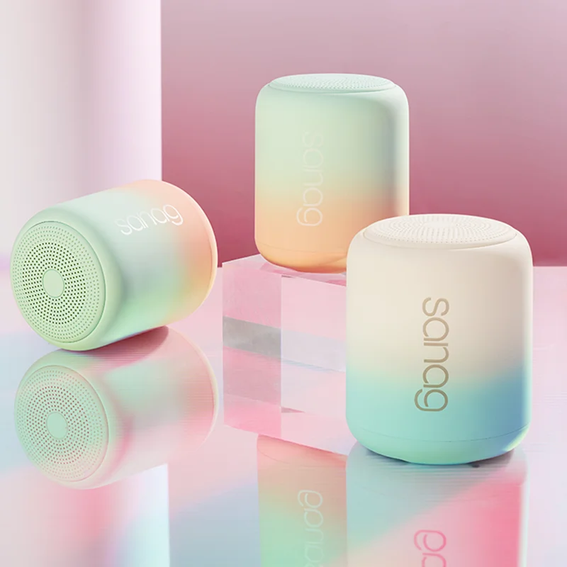 Custom Macaron Gradient Color 3D Stereo Surround Sound Audio BT Wireless Alto falante Mini Portable smart TWS Speaker Sanag