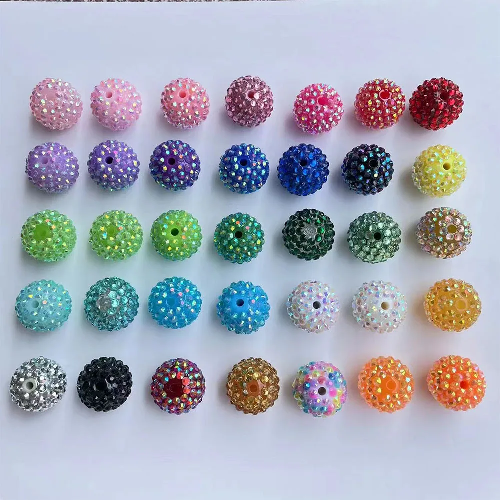 Wholesales Bulk Price Mix Neon Color Beaded Chunky Jewelry 20mm Clear Resin Rhinestone Ball Beads For Pen Beadable Beads