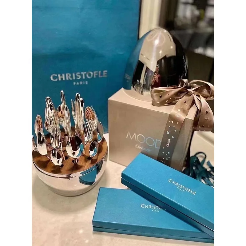 2021 прилив бренд настроение яйцо серебро яичный нож, столовая ложка, вилка, набор из 24 шт. Европейский настенный светильник Роскошная Посуда набор в подарочной коробке