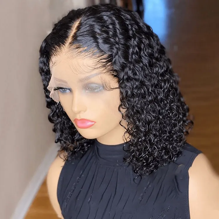 Pixie Cut Curly Swish Lace Virgin Brazilian Cuticle Aligned Human Hair Lace Front Wigs With 4*4 Transparent HD Lace Closure