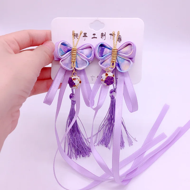 summer cute flower long streamers hair clips girls hanfu kanzashi beautiful hair accessories