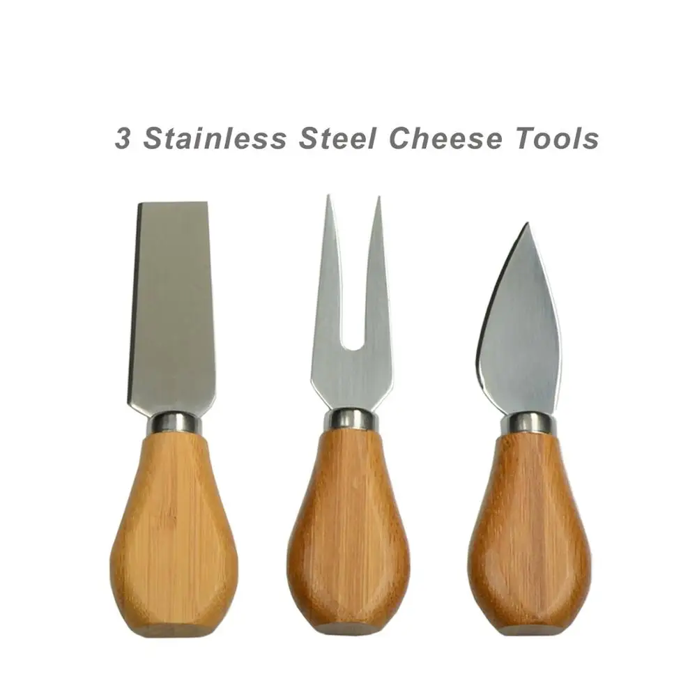 Trade assurance Round Shape 4 tiered Bamboo Cheese Board cutlery with 3 knives set intergrated cheese tools drawer
