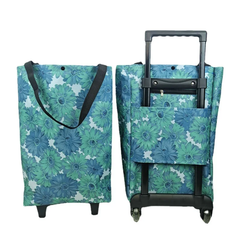 2024 Large Pull Cart Portable Shopping Food Organizer Trolley Bag On Wheels Folding Shopping Vegetables Tug Package Bag