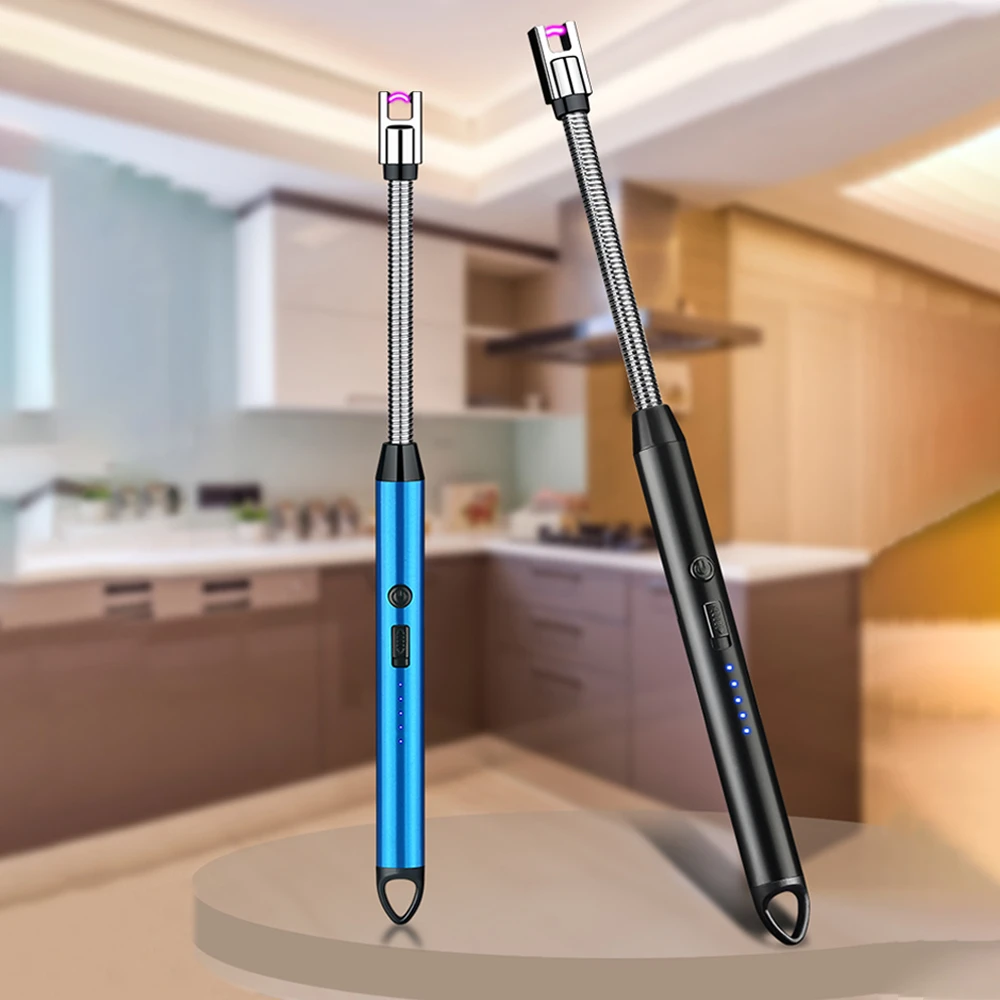 USB плазменная дуговая Зажигалка в форме свечи со светодиодным дисплеем батареи предохранительный выключатель для кемпинга гриля кухни
