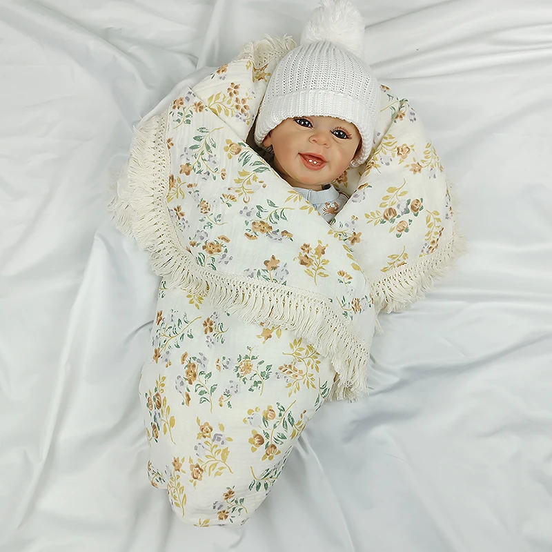 Paleo Baby Blanket Custom Allover Floral Soft Tassel Fringe Newborns Bedding Cotton Wrap Kids Baby Muslin Swaddle Blankets
