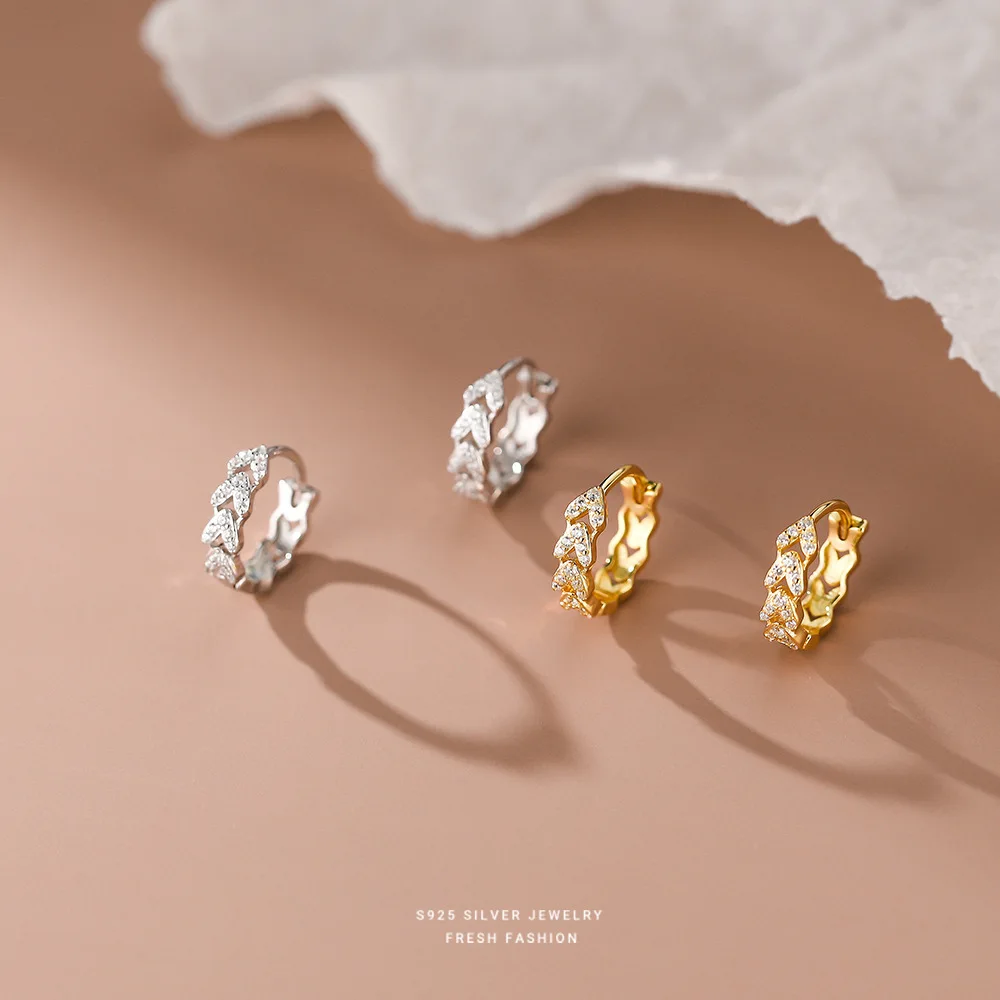 Glamour Jewelry 925 Silver Earrings 18K Gold Plated CZ Zircon Heart Hoop for Women