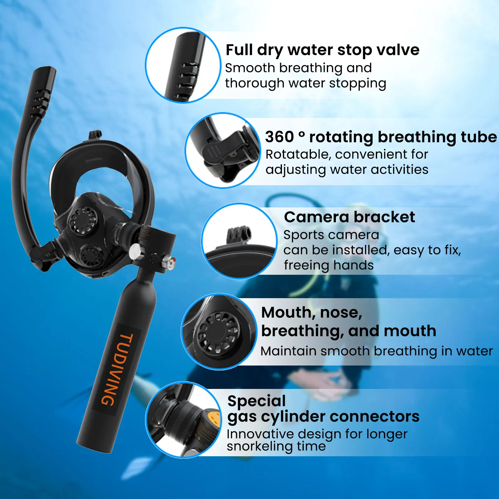 TUXING High Quality Material OEM ODM 6 Minutes Mini Dive Snorkeling Swimming Breath Easy Breath Equipment Kit Aluminum Air Tank