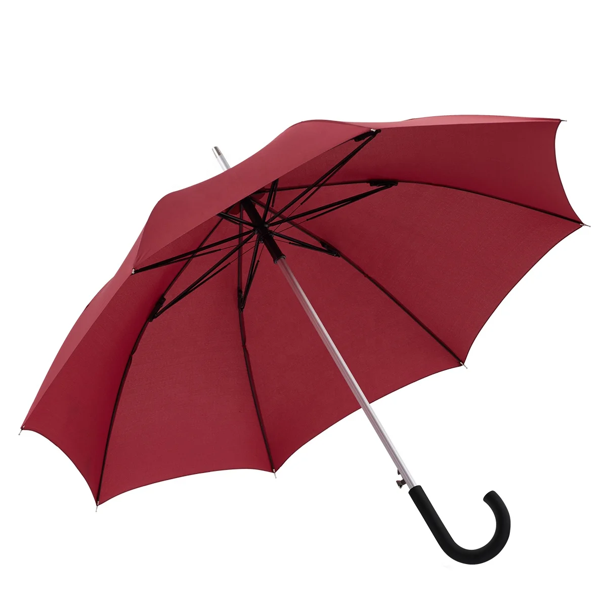 Ovida Custom 46-Inch Windproof Umbrella with Wooden Crook Handle Dark Wine Red Regular Size Iron Frame for Adults