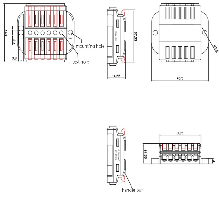 wire terminal fixed holes 6 input 6 output splitters branch wire splicing connector cable for LED industrial