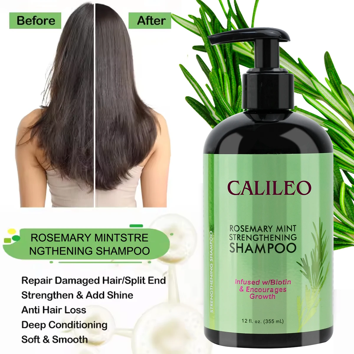 New arrival Wholesale Rosemary Mint Strengthening Shampoo and Conditioner Anti-Split Ends Gentle Cleanses Nourish Hair Shampoo