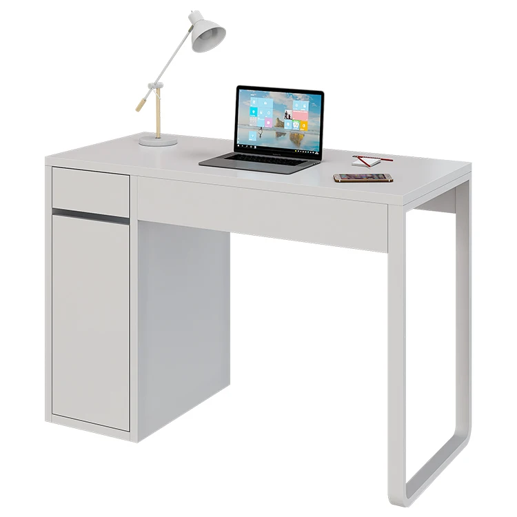 Modern Simple White Wood Computer Desk Study Table With Side Cabinet For Home Office