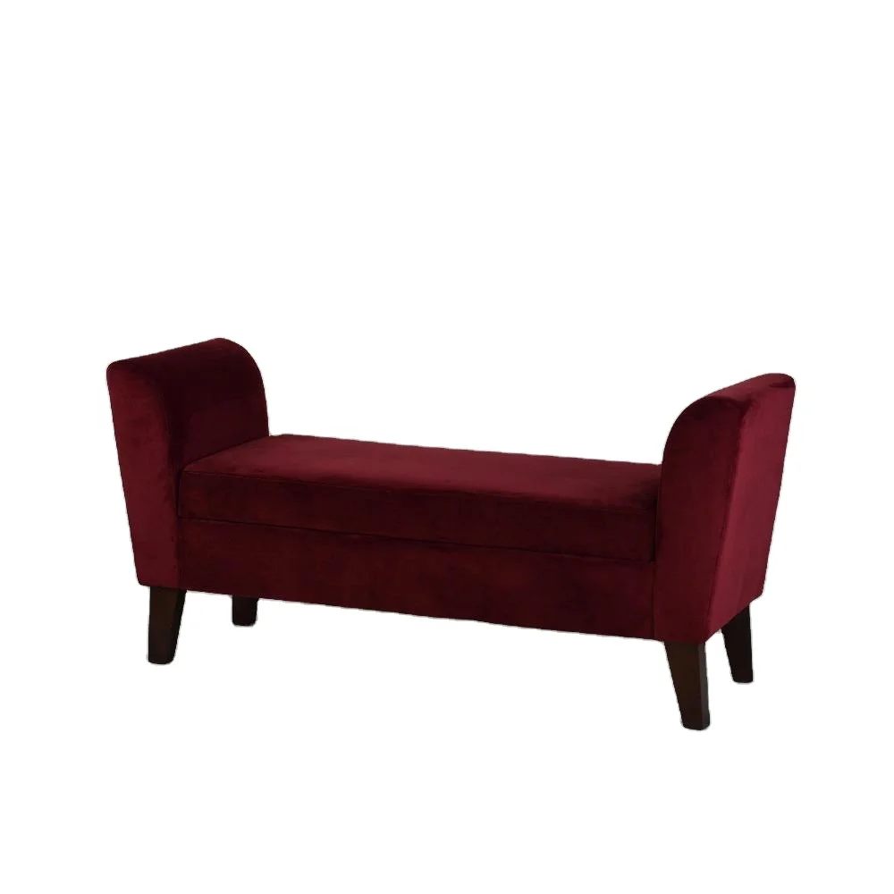 High Quality Red Fabric Bench Modern Rectangular Arm Storage Bench for Living Room Furniture