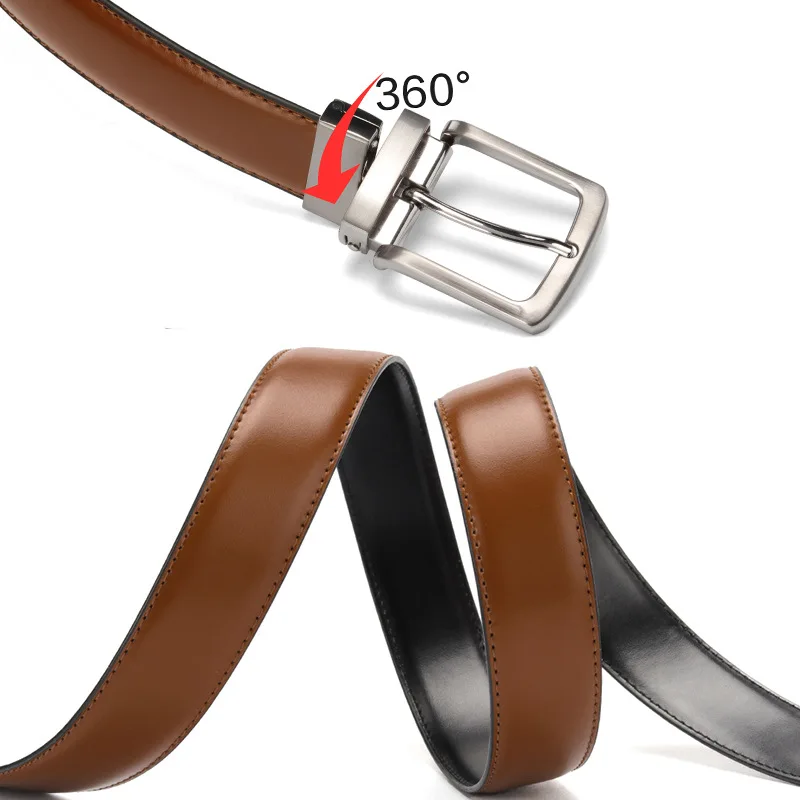 3.3CM Wide Double Side Strap Reversible Pin Buckle Custom Split Genuine Leather Belts For Men