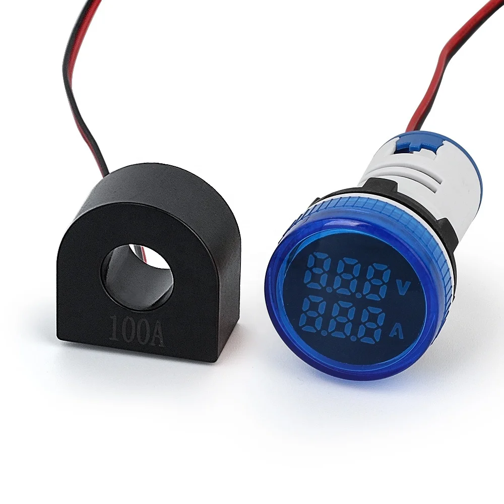 NIN 22mm round blue mini led digital voltmeter ammeter